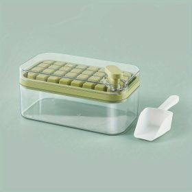 1pc Large Size 32/64 Slots Ice Mold Ice Tray Tray With Lid Ice Delivery Shovel; Creative 2-in-1 Ice Tray Mold And Storage Box One-click For Ice Extrac (Color: green, Quantity: 32 Cells)